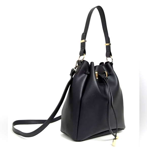 ASOS Design Bonded Bucket Black & Gold Details Tote Bag - Picture 2 of 12